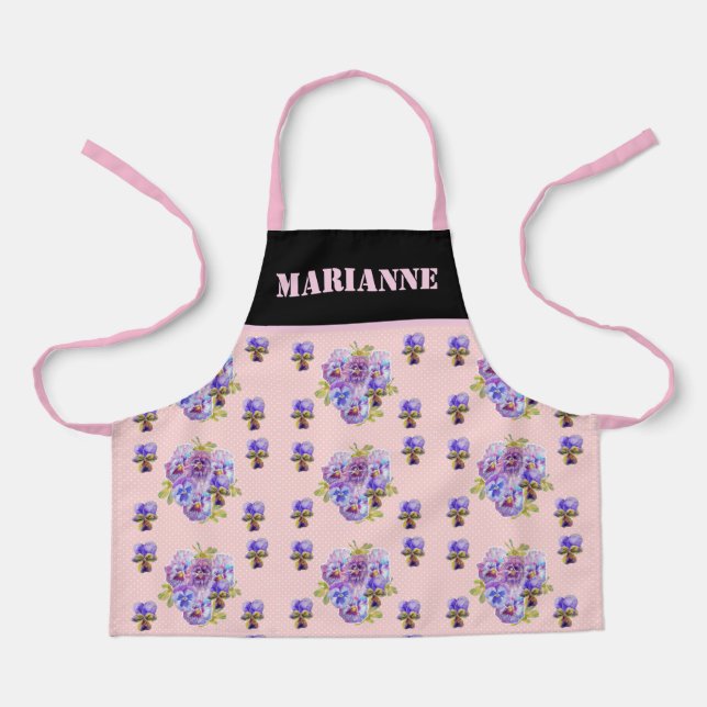 Tablier Rose Rose Rose Aquarelle Personnalisable Enfants F (Recto)
