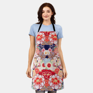 Tablier ROSE ROUGE BLANC FLEURS pivoines, Floral japonais 