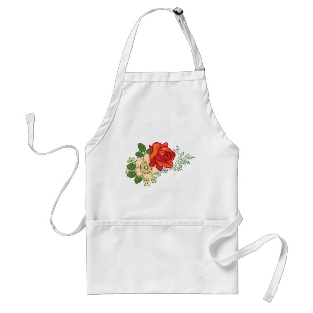 Tablier Rose rouge et marguerites (Devant)