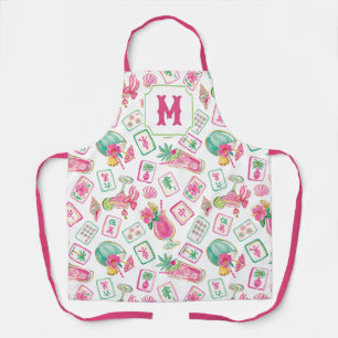 Tablier Rose & Vert Palm Beach Mahjong & Mixers Monogramme