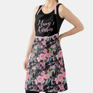Tablier Rose Vintage Rose Fleurs Aquarelle Mums Cuisine