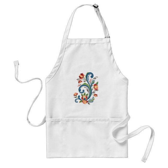 Tablier Rosemaling bleu et rouge (Devant)