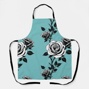 Tablier Roses noires et blanches illustrées 