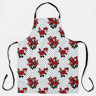 Tablier Roses rouges sur un arrière - plan à pois de polka