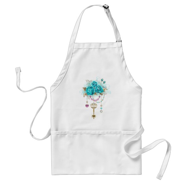Tablier Roses turquoise avec touches (Devant)