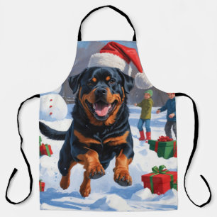Tablier Rottweiler coule en neige avec Casquette de Noël