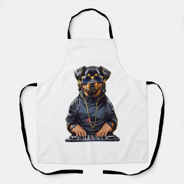 Tablier rottweiler Dog Dj avec platine et casque (Recto)