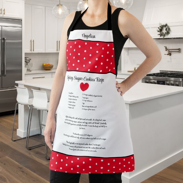 Tablier Rouge à pois blanc avec une recette. (Créateur téléchargé)