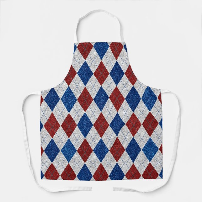 Tablier Rouge, Blanc, Bleu Argyle Juillet 4 Paillettes (Recto)