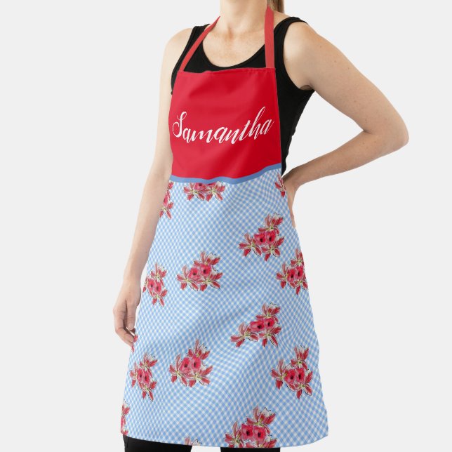 Tablier Rouge Floral Shabby Chic Bleu En vichy Lily Cuisin (Insitu)
