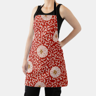 Tablier Rouge Floral Vibrant Ornate Classé Motif