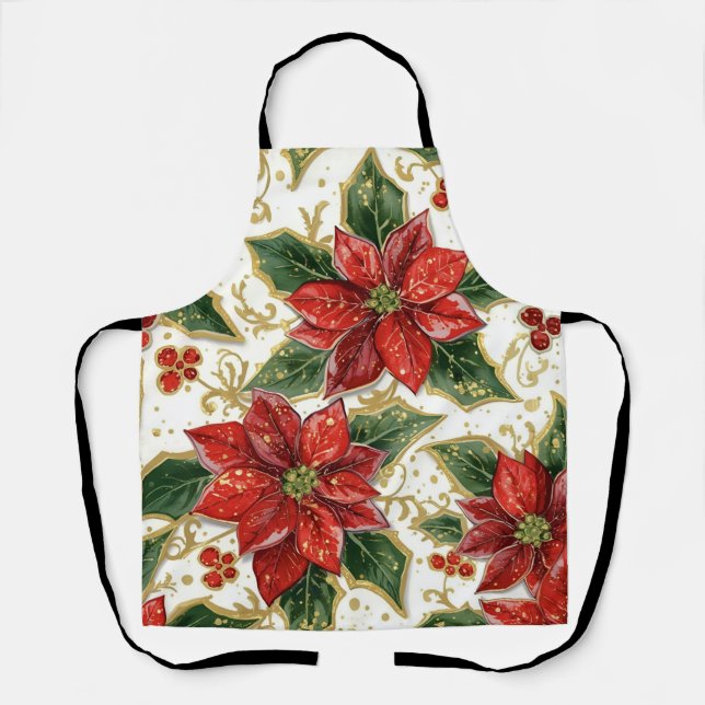 Tablier Rouge Poinsettia Et Vacances De Noël Holly Hiver (Recto)
