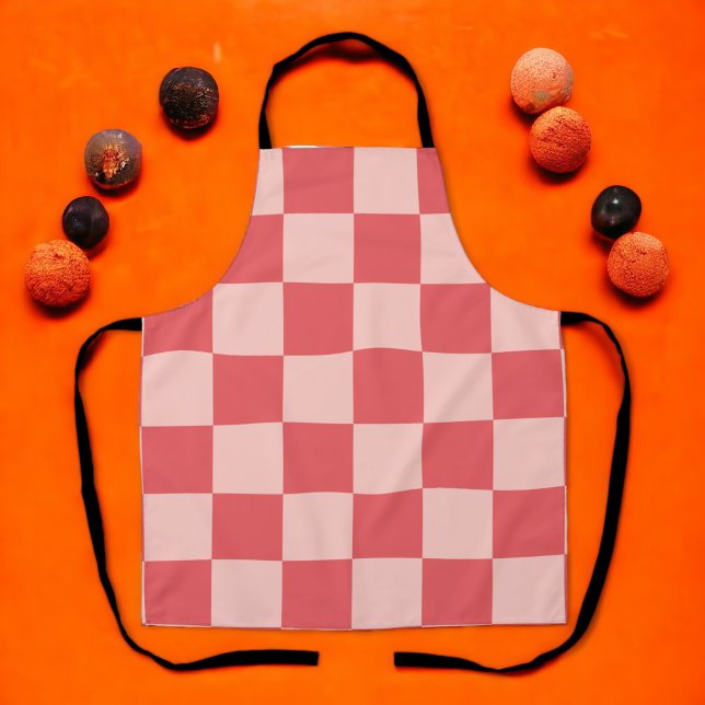 Tablier Rouge rose À damiers En vichy Motif (Zazzle Pink Red Checkered Gingham Pattern Apron)