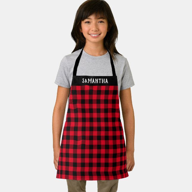 Tablier Rouge Rustique Plaid de Buffalo Personnalisé pour  (Insitu)