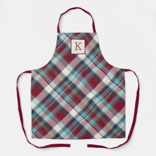 Tablier Rouge, Turquoise, Bleu, Blanc Plaid