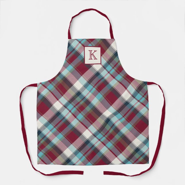 Tablier Rouge, Turquoise, Bleu, Blanc Plaid (Recto)