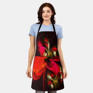 Tablier Rouge Vert Floral Moderne Art Abstrait Motif #02