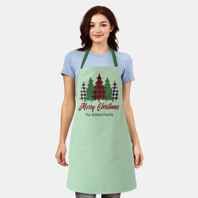 Tablier Rouges Rustiques Plaid Joyeux Arbres de Noël Perso (Porté)