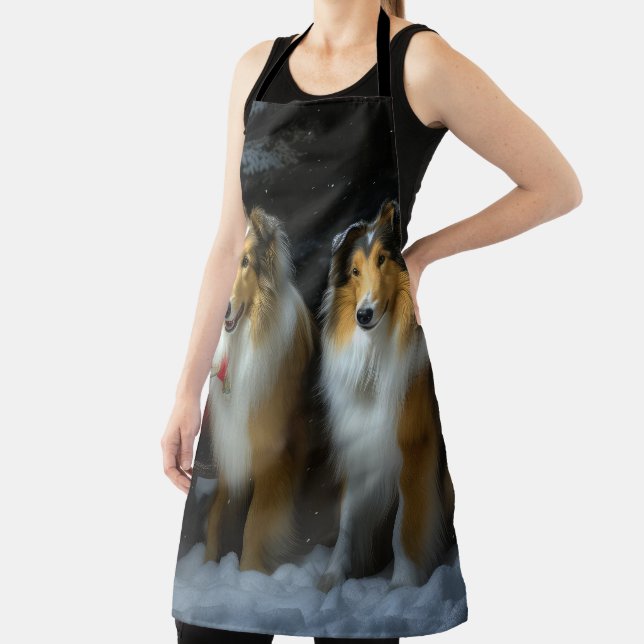 Tablier Rough Collie Snowy Sleigh Décor de Noël (Insitu)