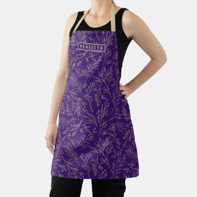 Tablier Royal Purple Gold Abstrait Floral personnalisé (Insitu)