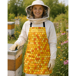 Tablier Ruche en nid d'abeille personnalisé orange vif et 