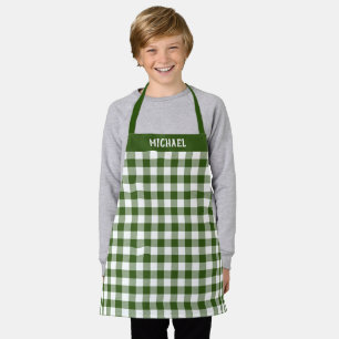Tablier Russe Blanc Vert Buffle Plaid Motif Personnalisé
