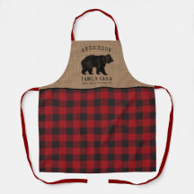 Rustic Bear Family Cabine Red Buffalo Plaid Burlap