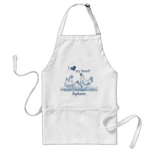 Tablier Rustic Blue Art Hens, Chickens Lover Personalized