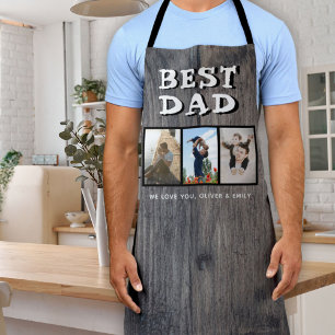 Tablier Rustic Dark Wood Best Papa 3 Photos Keepsaké