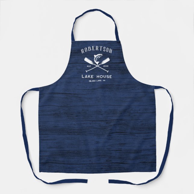 Tablier Rustic Navy Blue Lake Nom de famille (Recto)