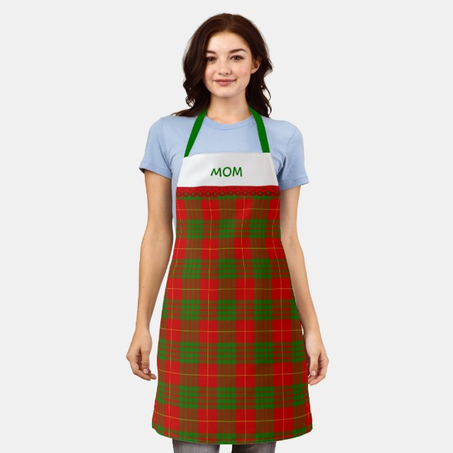 Tablier Rustic Red Green Tartan Plaid With Name (Porté)
