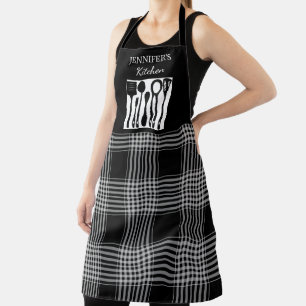 Tablier Rustique noir blanc plaid monogramme nom cuisine