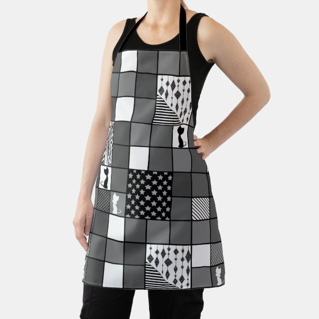 Tablier Rustique, Populaire, Noir et blanc, Patchwork, Sim (Insitu)