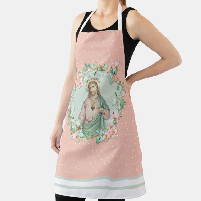 Tablier Sacré Coeur Jésus Eucaylptus Floral Religieux (Insitu)