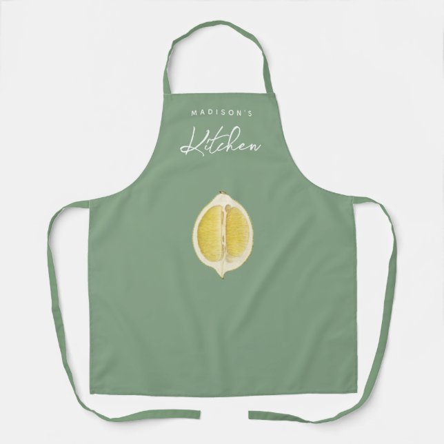 Tablier Sage Green & Lemon Script Cuisine Cuisine (Recto)
