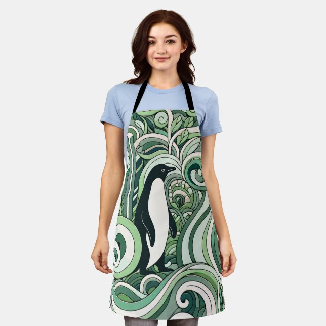 Tablier Sage Green Mint Pastel Green Penguin En Art Spiral (Porté)