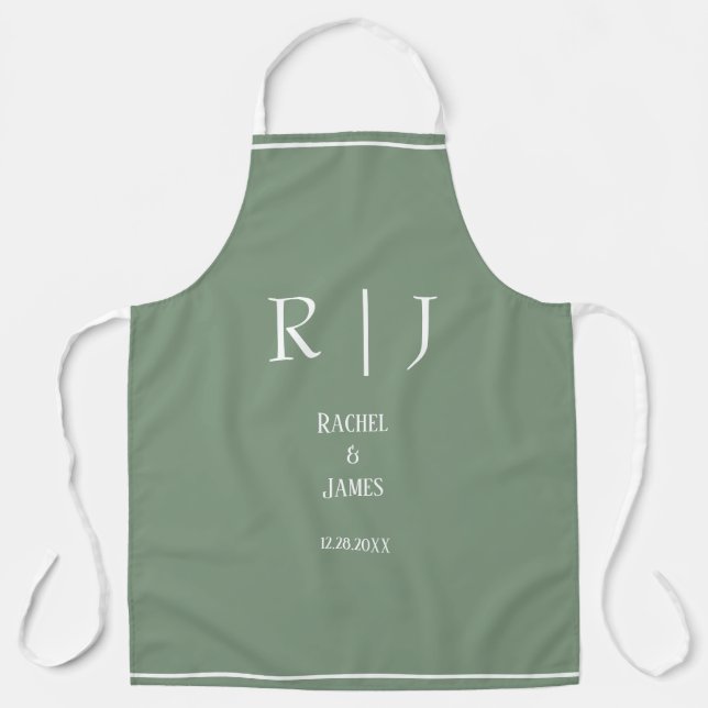 Tablier Sage Green Monogrammes Simple Élégant Mariage mode (Recto)