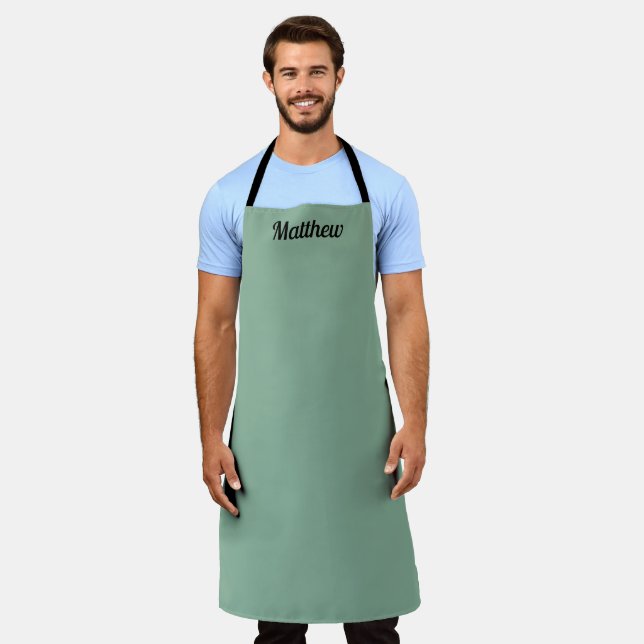 Tablier Sage Green Nom Moderne Simple Design (Porté)