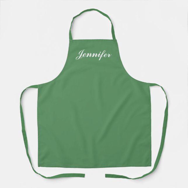 Tablier Sage Green Script Personnalisé Femme Cuisine (Recto)