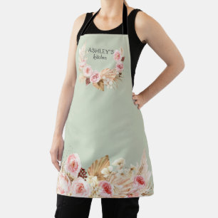 Tablier Sage vert Boho Floral Pampas Grass personnalisée
