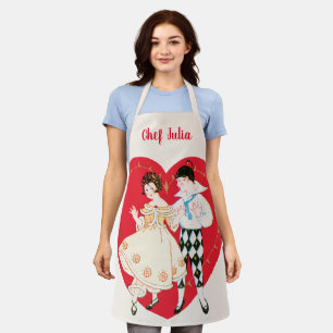 Tablier Saint Valentin, Arlequin Vintage et Coeur