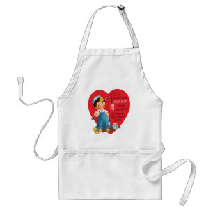 Tablier Saint-Valentin rétro, garçon vintage pêchant des c