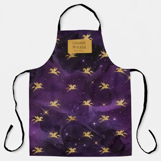 Tablier salon céleste doré esthéticienne monogramme apron (Recto)