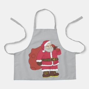 Tablier Santa Claus en rouge avec sac cadeau et lunettes