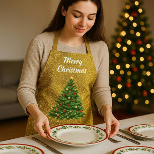 Tablier Sapin de Noël Paillettes Or Fêtes de Fêtes