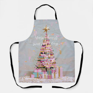 Tablier Sapin de Noël rose et or Impasto