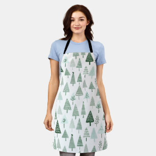 Tablier Sapins de Noël modernes Blanc et vert