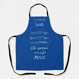 Tablier Sardines de cuisine italienne stylé bleu