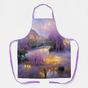 Tablier Saule rose au coucher du soleil près de l'étang