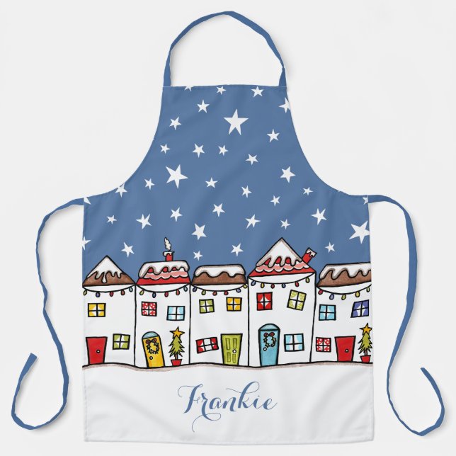 Tablier Scène de neige dans la rue de Noël (Recto)